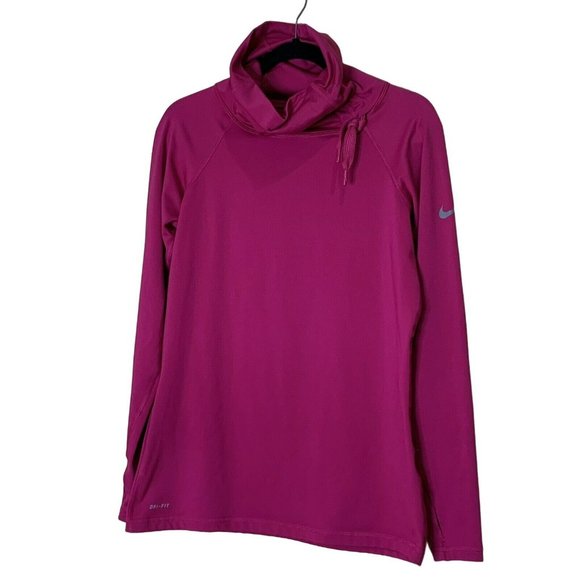 Nike Pro Dri-Fit Women's Large Pink High Neck Training Sweatshirt Thumb Holes - Picture 1 of 11
